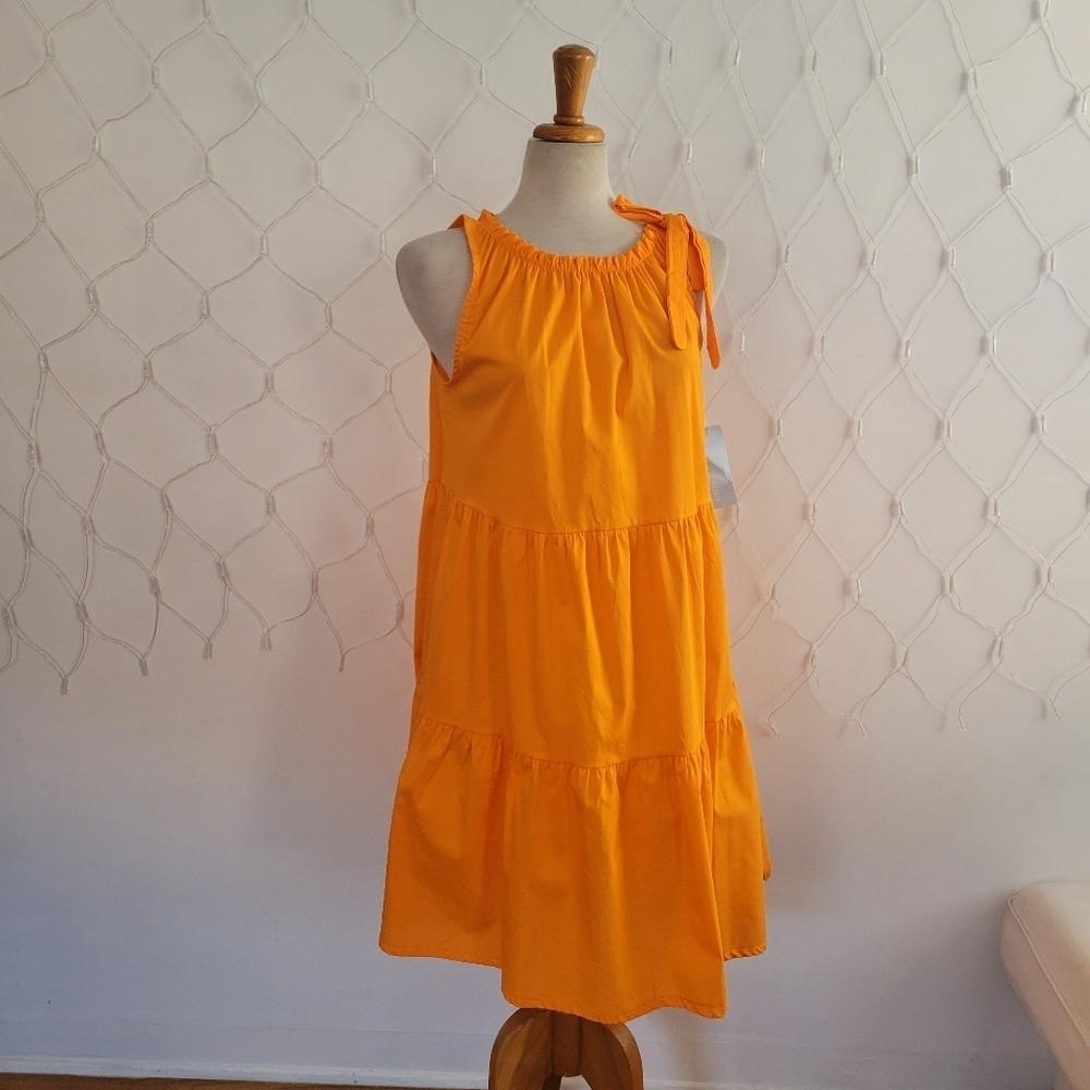 Bright Orange 96% Cotton Dress • Three Tier • Fits Small To Smaller Medium